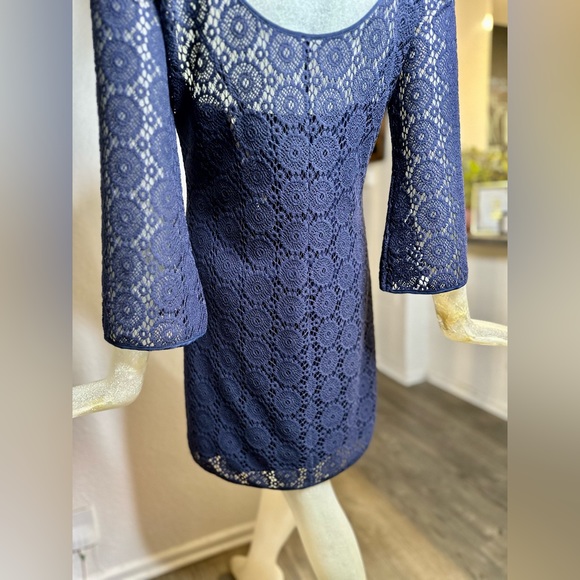 Lily Pulitzer Navy Blue Topanga Crocket Long Bell sleeve Mini Dress. NWT! Size S - Picture 7 of 15